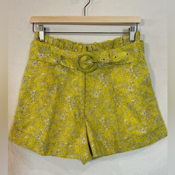 Reimagined J. Crew Liberty Flora Print Yellow Paperbag Shorts Size 2 - Picture 2 of 9